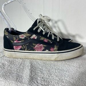 Vans Floral Ward Floral Canvas W Black Suede Lace Up Low Top Sneakers 8.5